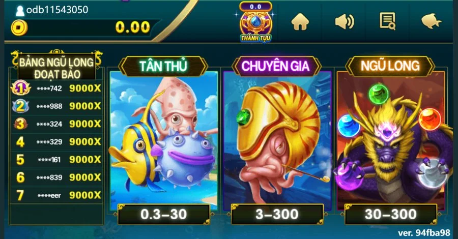 Five Dragons Fishing sẽ có 3 phòng chơi phổ biến nhất